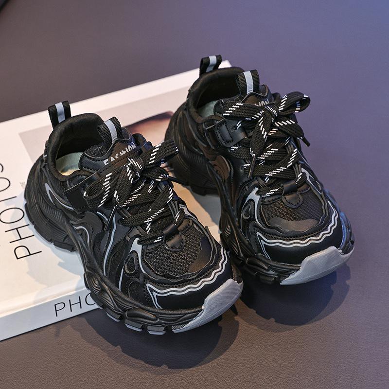 Boys' Fashionable Color-Block Sneakers2026New Autumn Leather Girls' Casual Shoes, College Style Running Shoes, Trendy