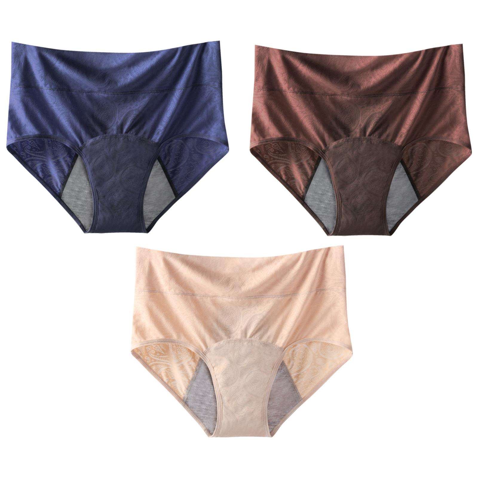 3 Pack Women s High Waist Period Panties Breathable Leakproof Briefs Apricot Blue Coffee XS