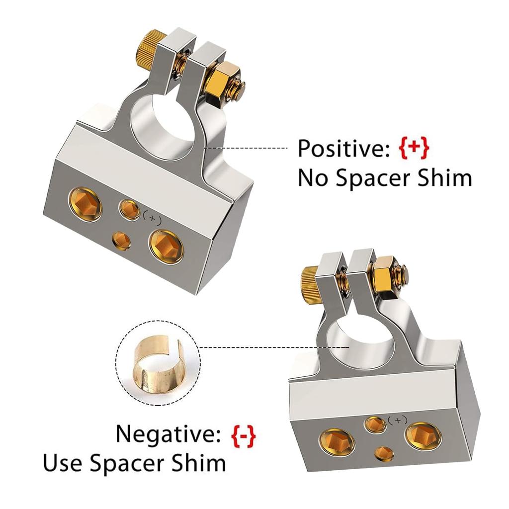 Battery Terminals, 0/2/4/8/10 Gauge Battery Terminal Connectors With Shims And Protective Covers, Suitable For Car, Marine And Truck Conversions