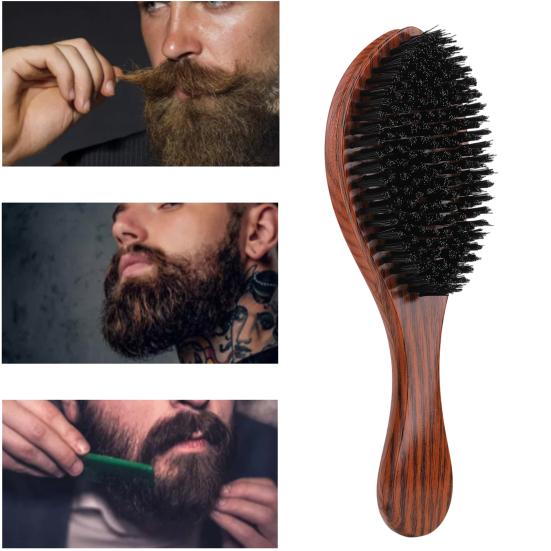 Boar Bristle Hair Brush Short Long Thin Thick Straight Curly Wet Dry Hair Comb with Ergonomic Handle Men Oil Head Mustache Beard Styling Brush