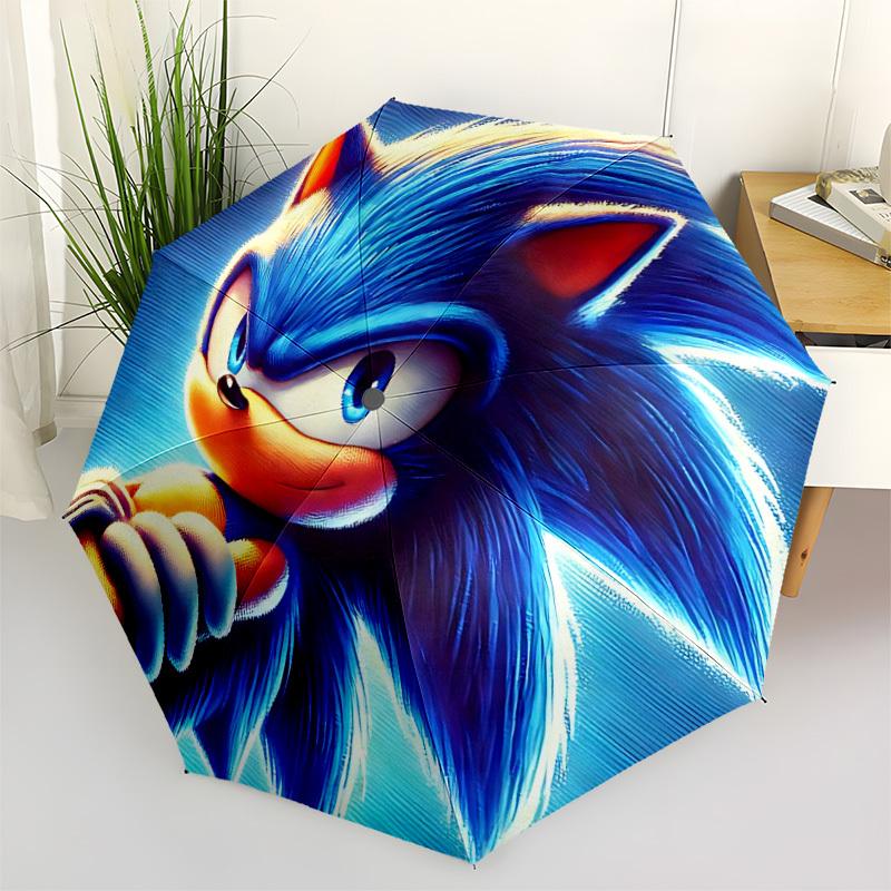 1PC Sonic the Hedgehog Automatic Folding Umbrella - Compact 8-Rib Design, Durable Plastic & Iron, Daily Use F010625