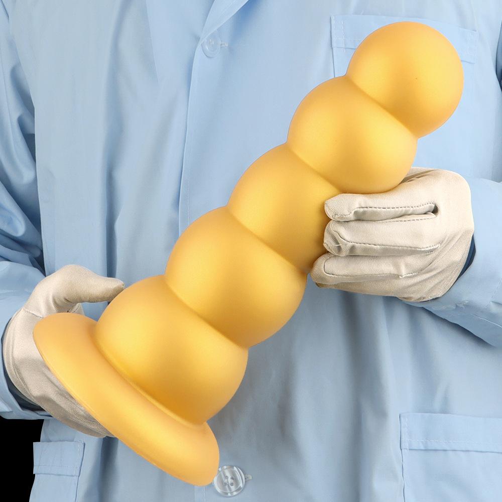 Gold Silicone Soft Bead Anal Plug Extra Large 5-Bead Dilator for Men & Women Prostate Massager Butt Plug Dildo Adult Sex Toy