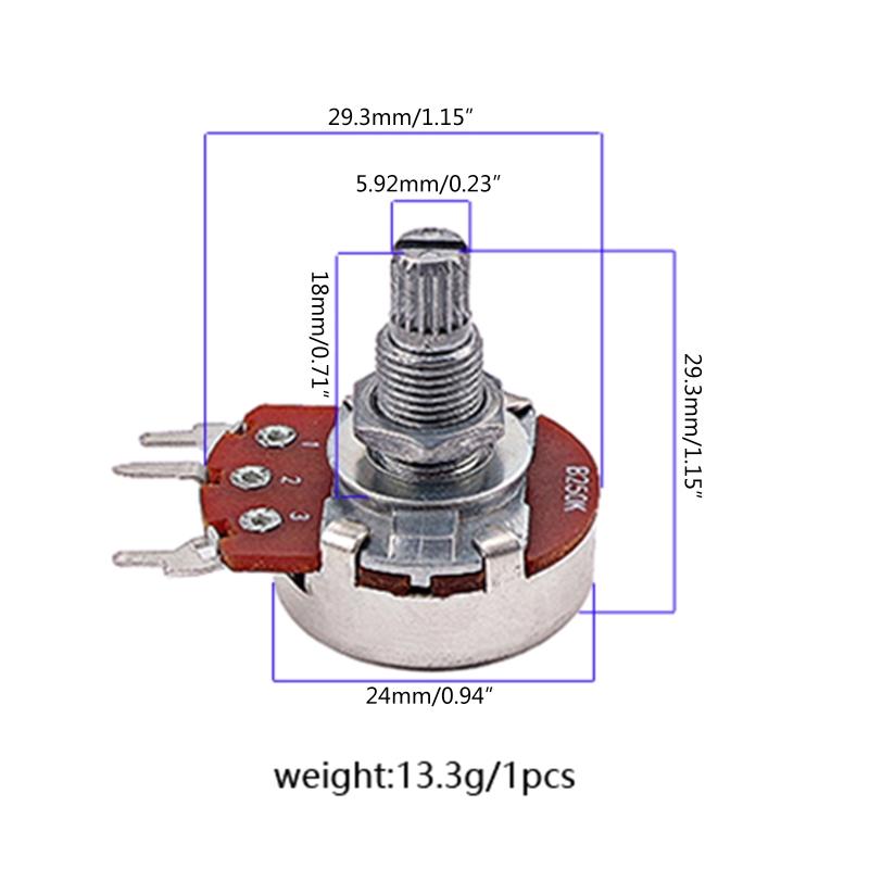 10Pcs Electric Guitar Pots B250K Linear Taper Potentiometer Mini Metric Sized Control Pots Split Knurled Long 18mm Shaft
