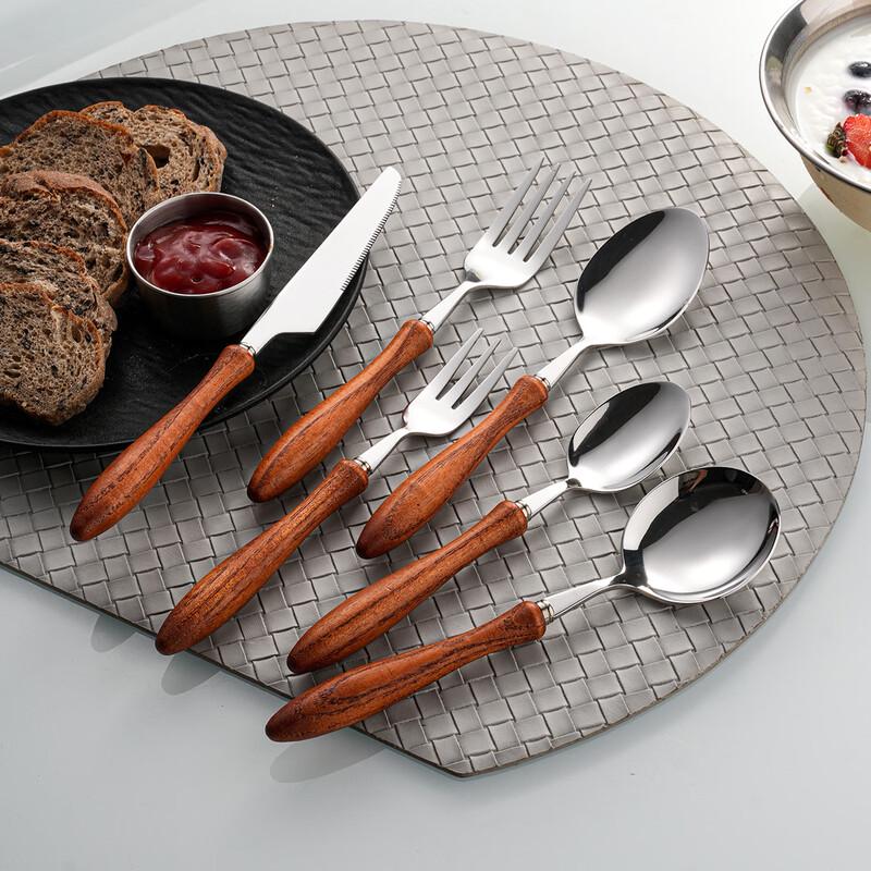 Abay Japanese Style Wooden Handle Stainless Steel Spoon Set