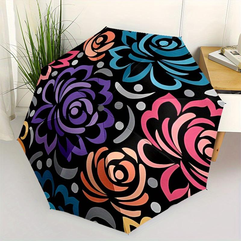 1pc Floral Pattern Automatic Opening/Closing Folding Umbrella with 18 Ribs, Plastic Handle, Windproof Portable Sunshade Umbrella y250726058