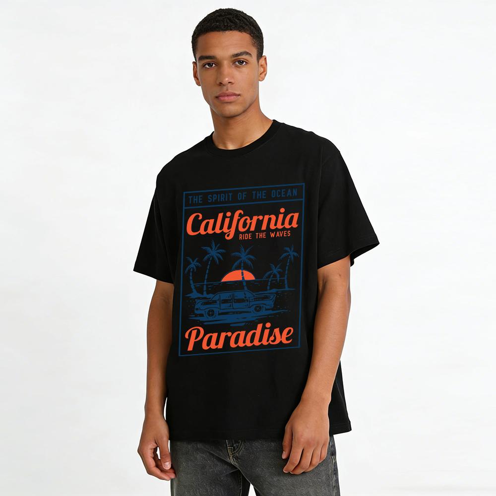 California Ocean Spirit Graphic Tee Ride The Waves Vacation Top Pure cotton T-shirt