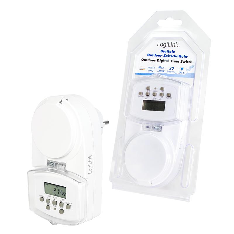 Digital outdoor timer IP44 LogiLink LCD socket programmer 20 programs