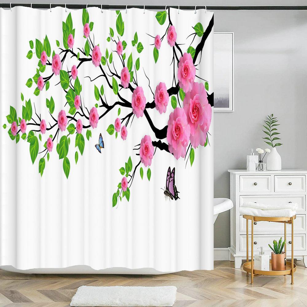 Beautiful Flowers Shower Curtains Floral Printed 3D Curtain For Bathroom Polyester Fabric Waterproof Bathroom Curtain with Hooks