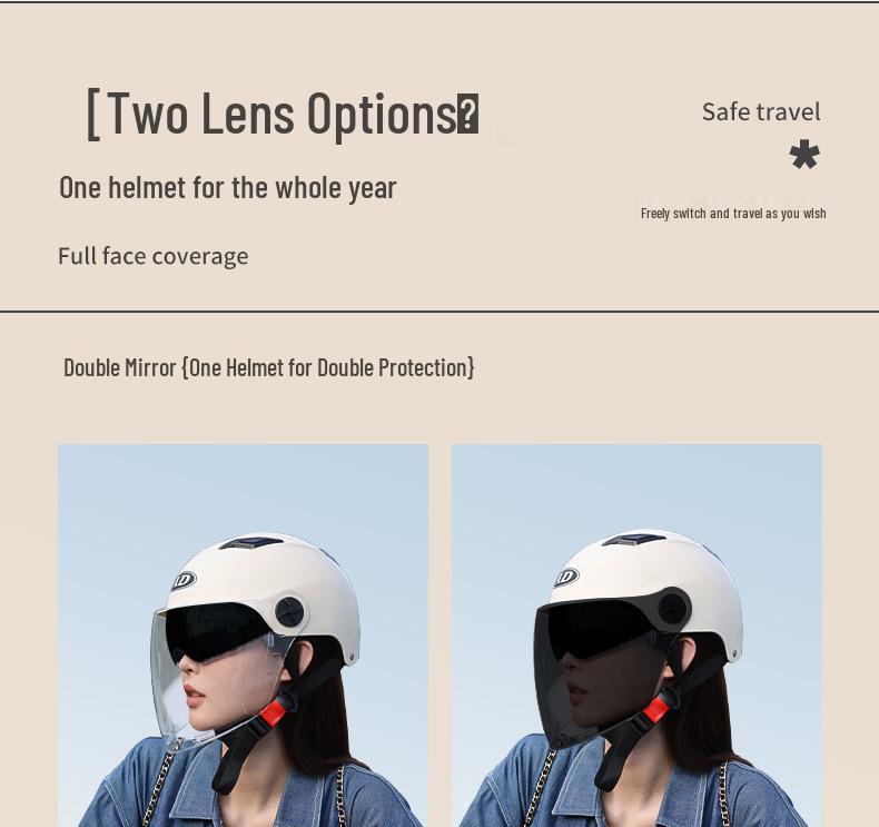 3C Certified Unisex Electric Vehicle Half Helmet with Double Visor, Summer Sun Protection, All-Season Use for Scooters & Motorcycles