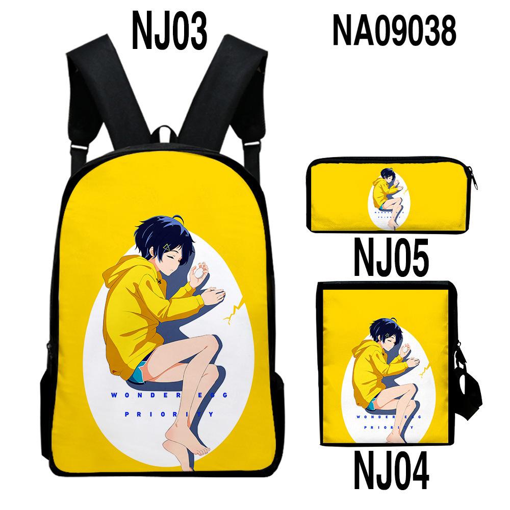 Classic WONDER EGG PRIORITY 3D Print 3pcs/Set Pupil School Bags Laptop Daypack Backpack Inclined Shoulder Bag Pencil Case