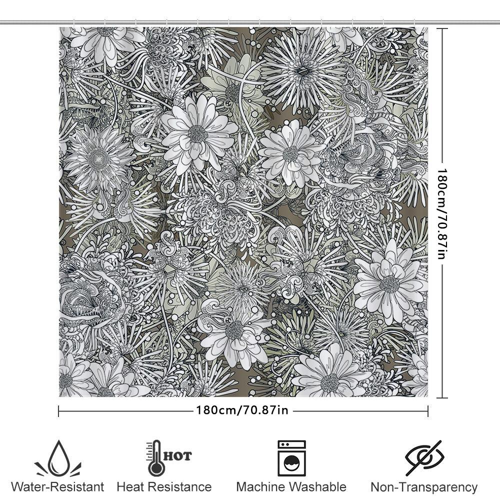 Modern Floral Shower Curtain Set Black White Abstract Design For Bathroom Decor Bath Tub Coverings Decoration Accessories Home I