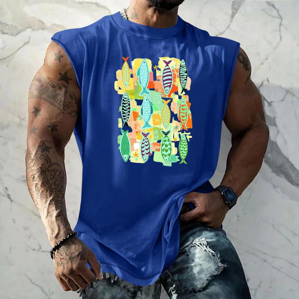 Men's Sleeveless Tank Top Loose Fit Vintage Texture Breathable Muscle Shirt Summer Streetwear Casual Daily Wear Printed Vest