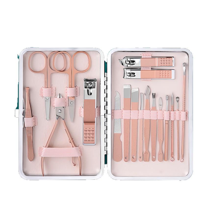 18-Piece Rose Gold Stainless Steel Manicure Set: Nail Clippers, Scissors, File & Cutter