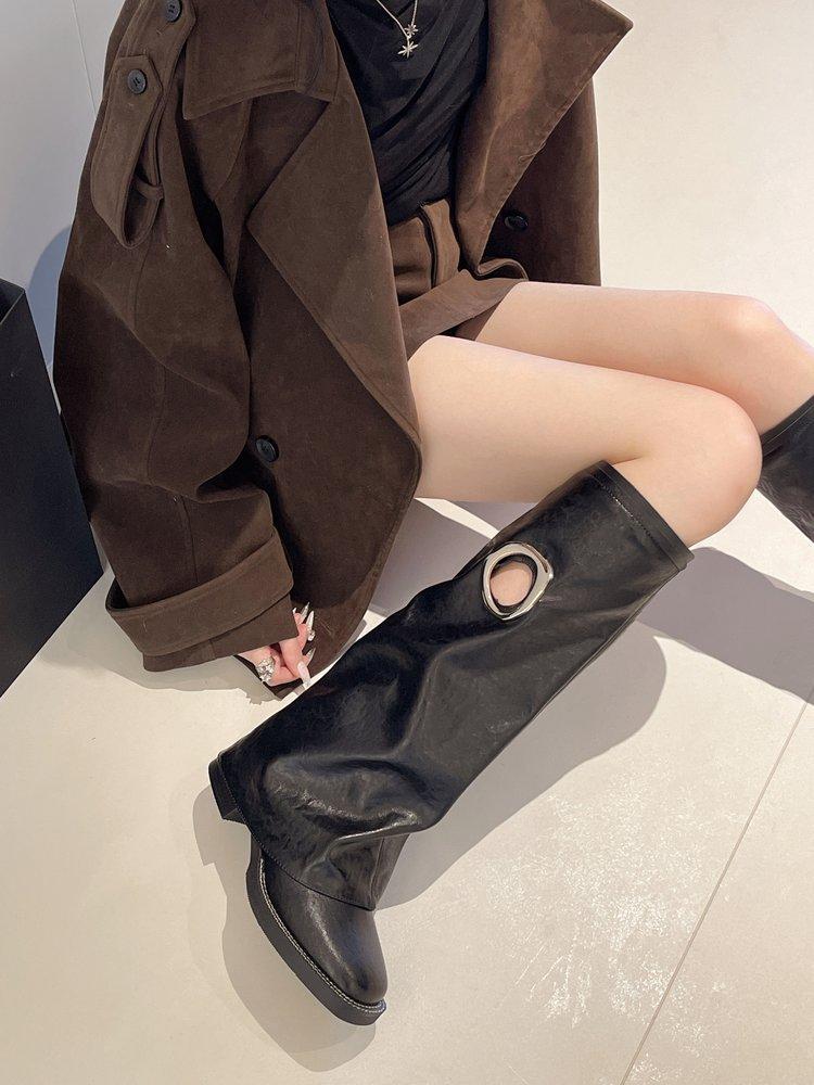 

[youshilai] Ретро квадратные ковбойские сапоги, универсальные сапоги на толстом каблуке, нишевые тонкие сапоги 35