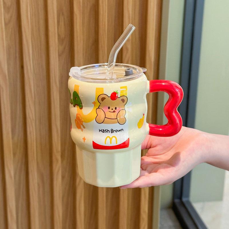 Milk Fufu Cute French Fries Straw Cup Girls' High-value Ceramic Mug for Girlfriends Birthday Gift Souvenirs