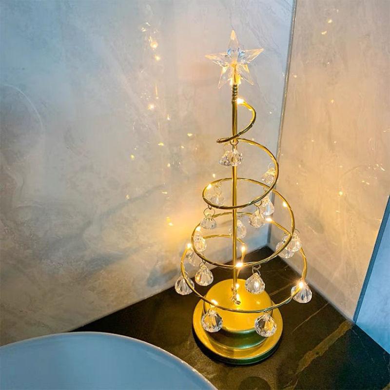 European style iron rotating luminous Christmas tree crystal night light Christmas gift girl heart candlestick bedroom decorative light