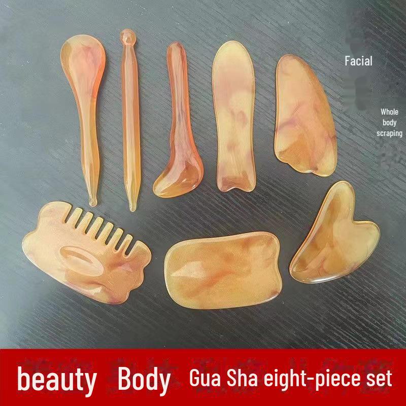 

Набор из семи досок для скребкового воздействия на лицо из смолы и пчелиного воска, ручка для акупунктурных точек, палочка для сухожилий, меридиональный массаж