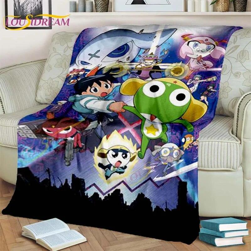 3D Cartoon Keroro Blanket Cute Frog Blanket Soft Lightweight Flannel Blanket for Living Room Bedroom Sofa Travel Camping Blanket