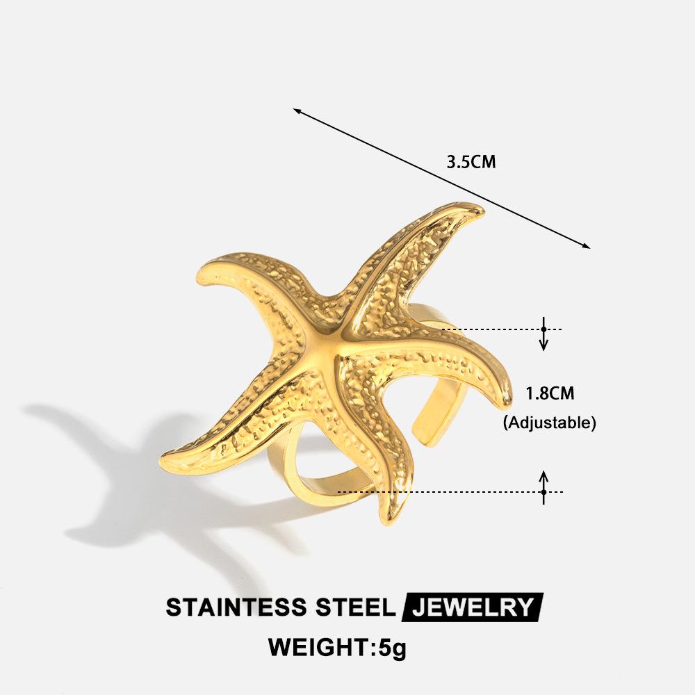 Stainless Steel Starfish Ring: Women's Beach Vacation Style, Colorfast Titanium, High-End Feel