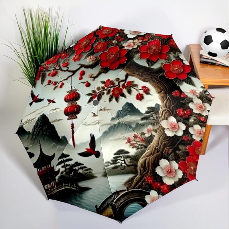 Japanischer Kirschblüten-Geisha-Schirm, Automatisches Öffnen/Schließen, Stabiler Eisenrahmen & 8-Rippen-Struktur, Schirm für Damen & Herren, Weihnachtsgeschenk
