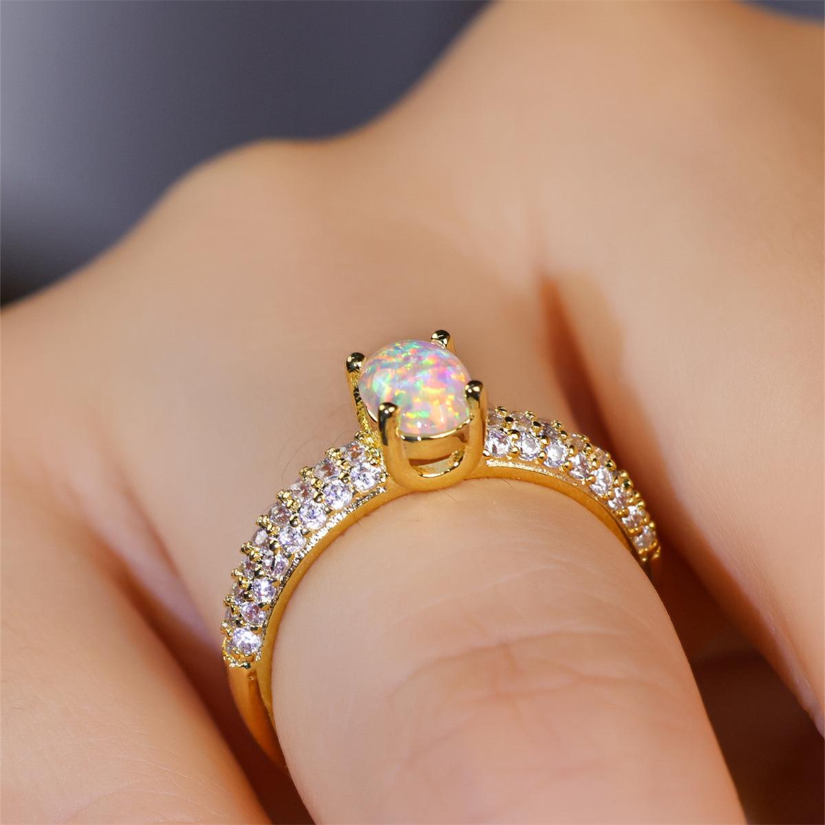 

Wish four-claw oval Opal inlaid zircon ring simple ring ring no. 10