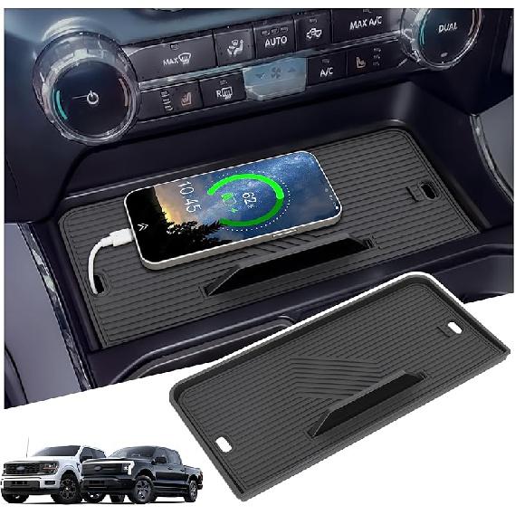 Center Console Organizer Compatible With -2026 Ford F150/-2024 Ford F150 Lightning XLT Accessories, Hidden Panel Secret Pocket Lid With USB