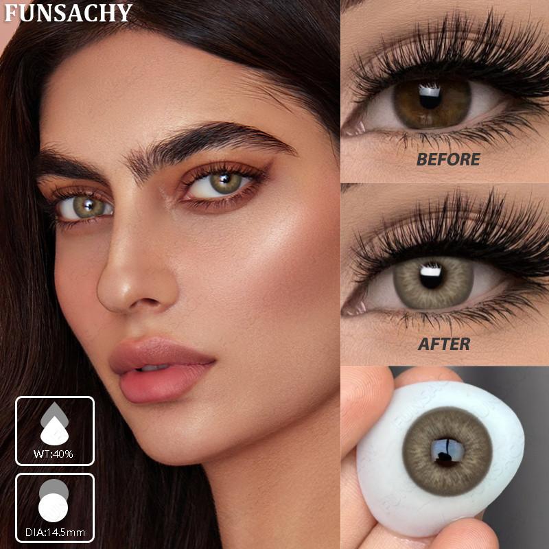 Funsachy 1 Pair Contact Lenses Pupil Blue Eye Color Eye Lenses Beautiful Natural Soft Brown Gray Cosmetic Lenses Annual