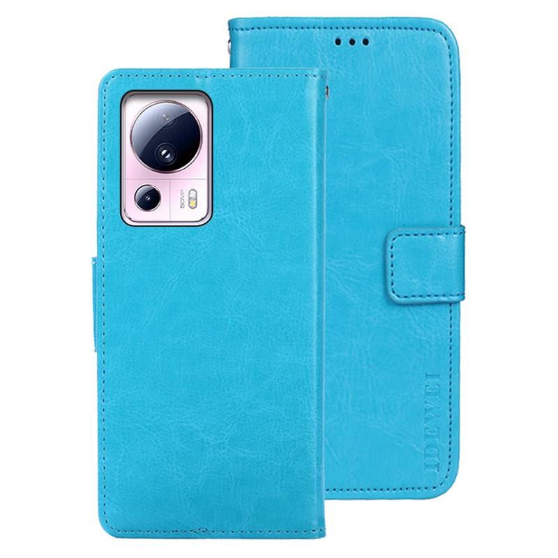 

IDEWEI For Xiaomi 13 Lite/Civi 2 5G Anti-Fingerprint Phone Case Stand PU Leather Crazy Horse Texture Wallet Flip Cover Sky Blue