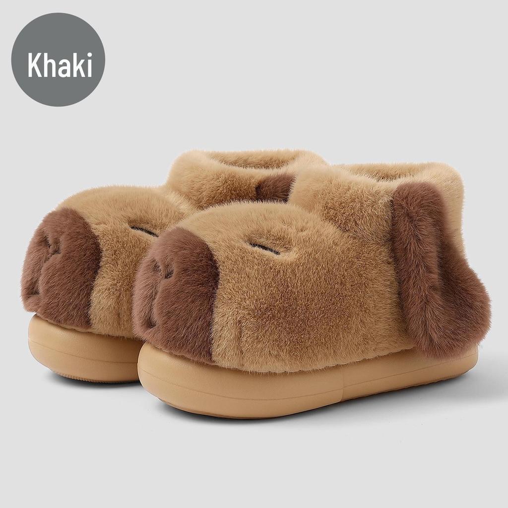 Kapybara Dámské zimní bavlněné pantofle - Roztomilý kreslený nadýchaný podpatek, Teplé boty pro děti a muže.