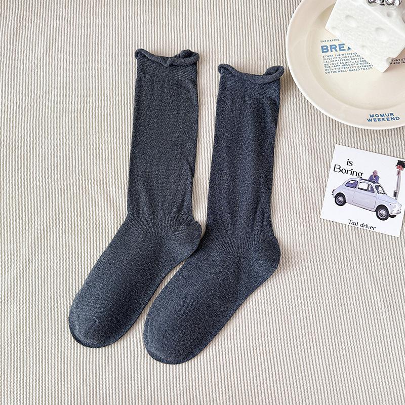 Gray Ballet Scrunched Over-the-Knee Socks for Women - Spring/Autumn Calf-Length with Miu Style Label