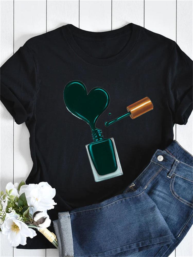 Maycaur New Nail Polishl Women's Fashion Tops 90s Girls Streetwear Casual Short Sleeve T-shirts Women's T-shirts Female Tops Tee