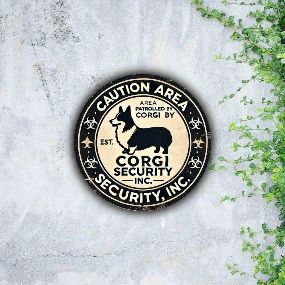 Vintage Corgi Security Sign Metal Tin Wall Decor 20x20cm Outdoor Home Office