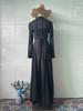 Elegant European & American Black Spring Long-Sleeve Dress, Round Neck, 2025 Style.