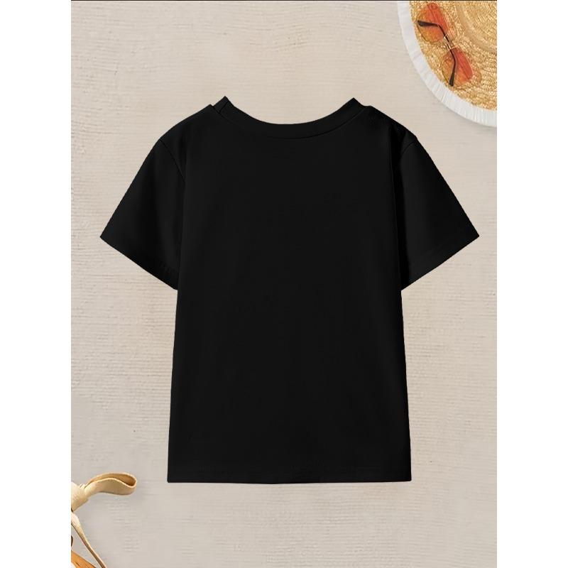 European Sizes Spring/Summer Girls' Fashion Short-Sleeve T-Shirt with Cartoon 67 Number Birthday Cake Print, Cute Kids' Casual Round-Neck Top