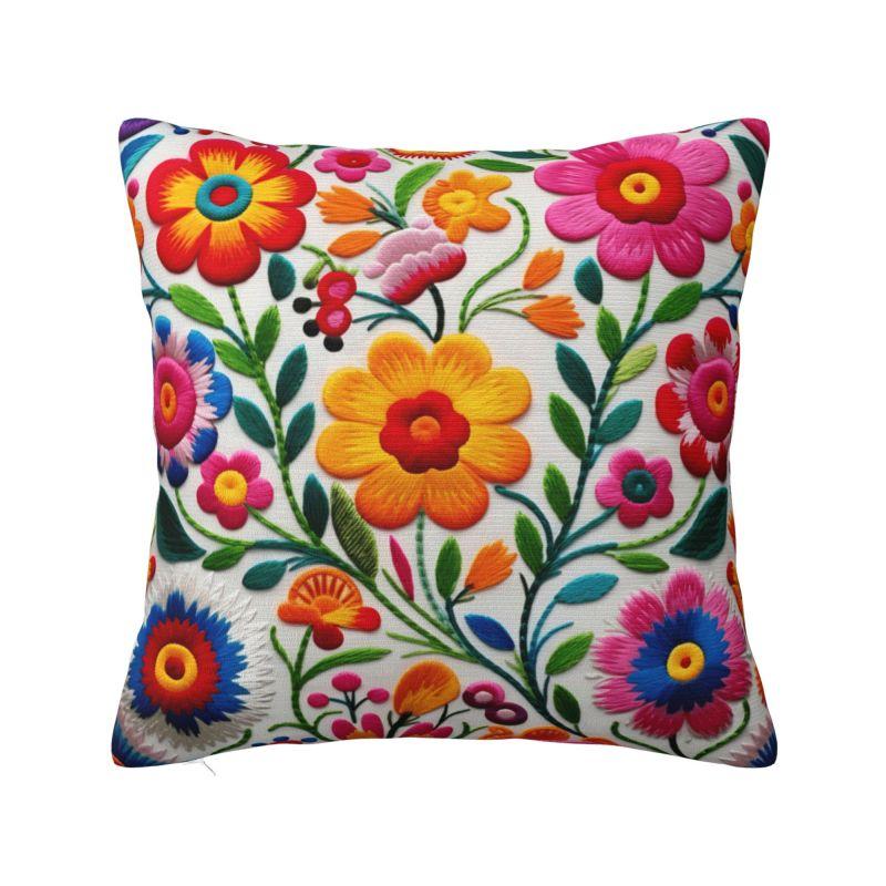 Mexican Flower Patchwork Print Cushion Cover x cm Polyester Velvet Throw Pillow Case For Sofa Decoration Bedding Pillowcase