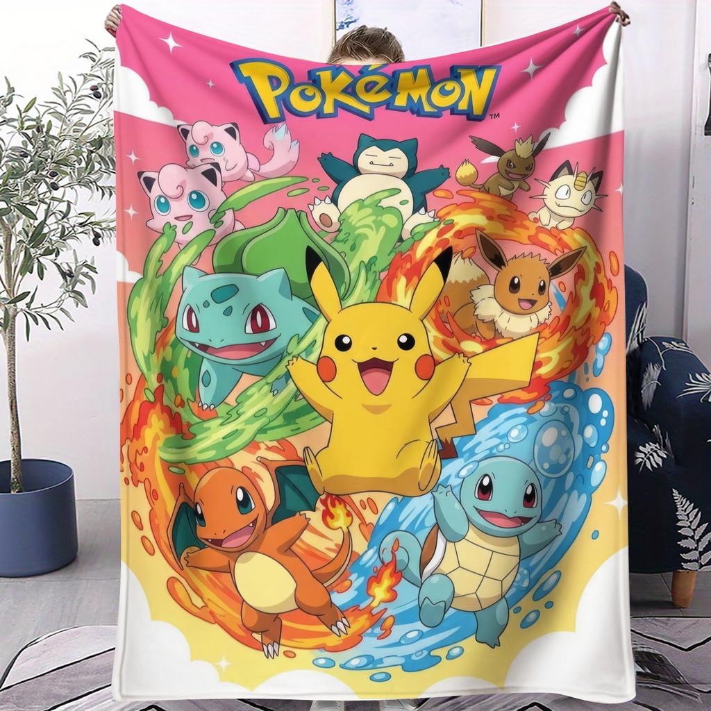Pokemon Classic AllStar Cute Cartoon Printed Fleece Throw Blanket for Fans Quality Warm Cozy Blanket for Travel Office Home