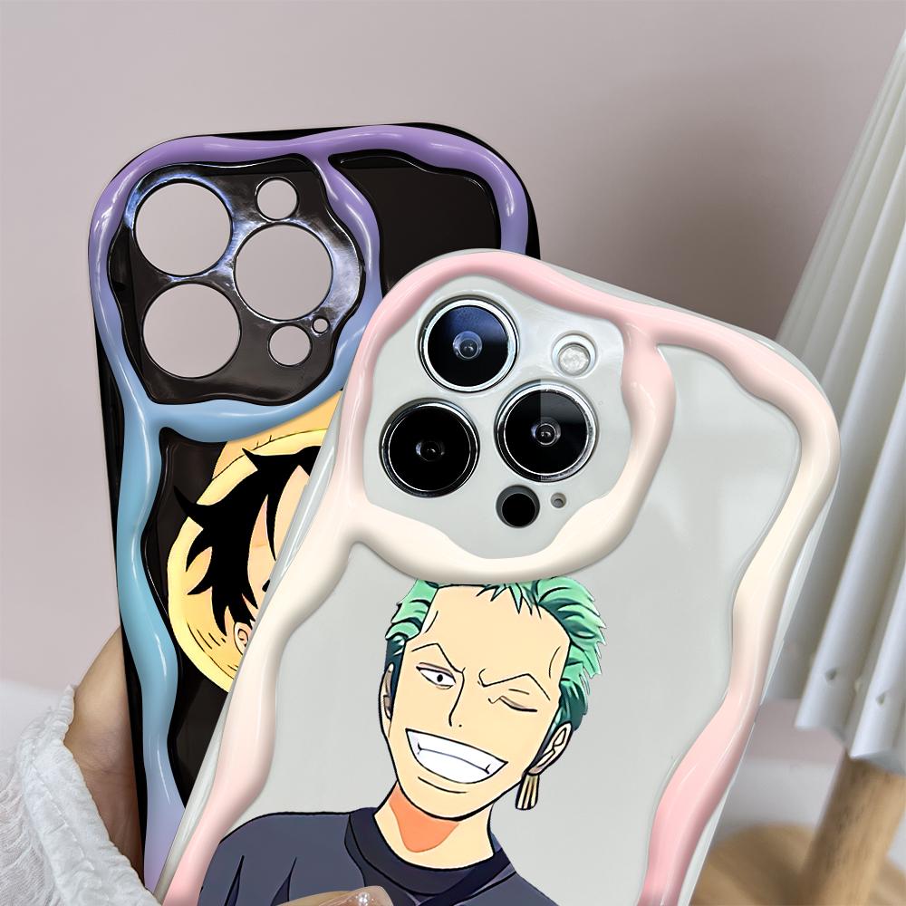 Cartoon Pattern Cream Texture Casing Wavy Edge Soft Silicone Cover Phone Case for IPhone Samsung Huawei Honor Xiaomi Redmi OPPO Realme Vivo Infinix