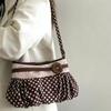 Retro Polka Dot Underarm Bag Cute Pleated Cloud Bag Wooden Button-Decor Handbag Casual And Versatile Commuter Shoulder Bag
