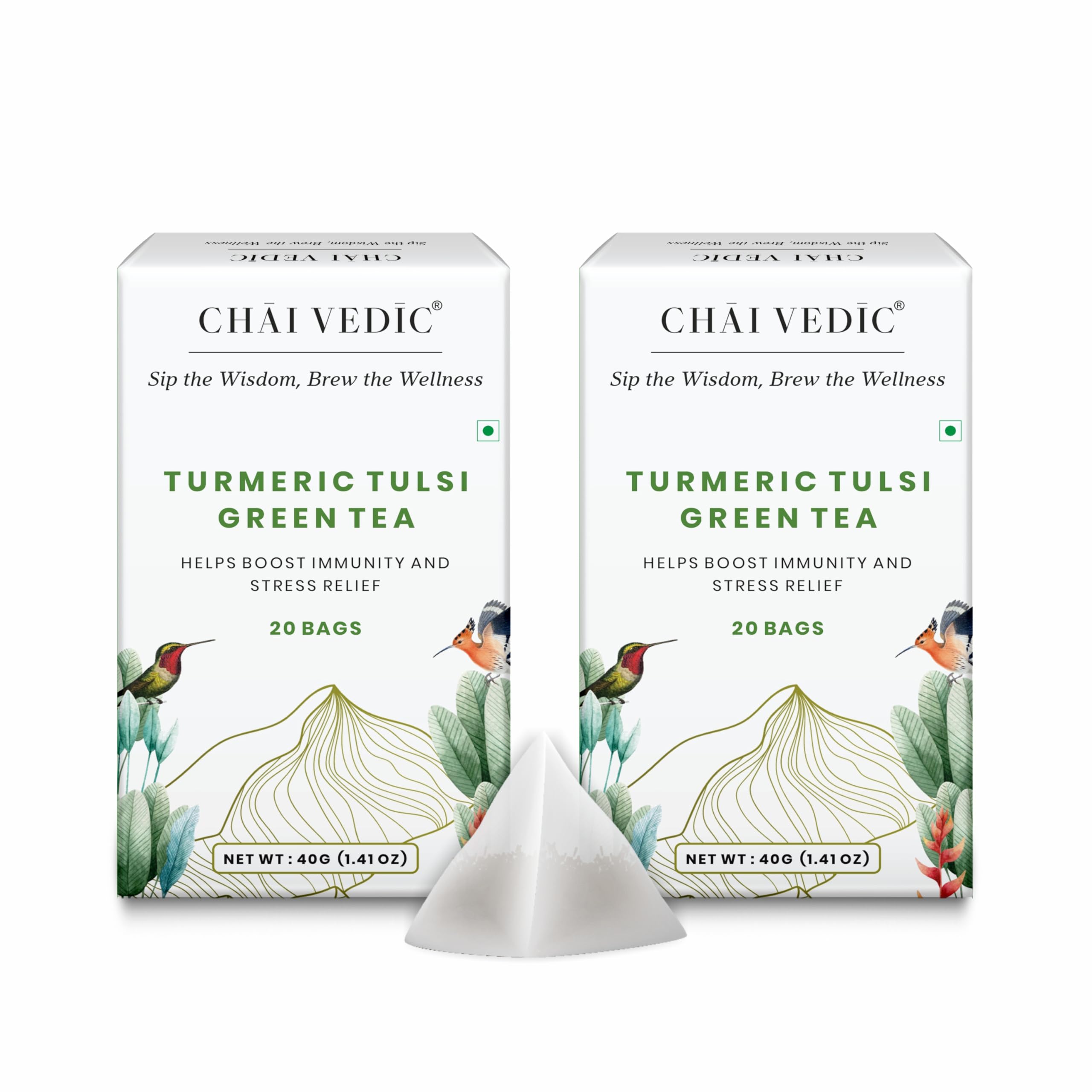 Chai Vedic Tea | Turmeric Tulsi Green Tea | 40 Tea Bags | Tea Powder