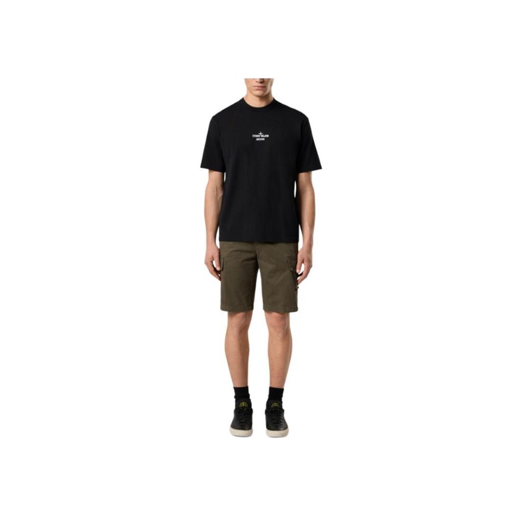 STONE ISLAND Classic Crew Neck Letter Short Sleeve T-Shirt Men Tops Black K1S1521000-37S0091-V0029