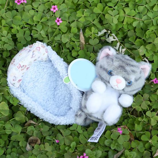 Cute Lifelike Kitten Plush Toy with Sleeping Nest Soft Stuffed Animal Fluffy Cat Doll Fun Desktop