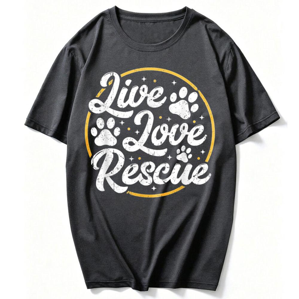 Dog Lover Adopt A Dog Or Cat Cute Adoption Live Love Rescue Tshirt Streetwear Funny Outdoors High Quality Cotton Shortsleev