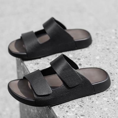 Mode Modieuze Outdoor Heren Anti-Slip Strand Sandalen voor Zomer Nieuwe Comfortabele Heren Toplaag Koeienhuid Explosieve Latex Pad Slippers