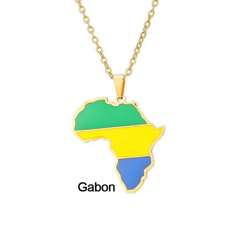 Edelstahl Afrikanische Karte Halskette: Elfenbeinküste, Ruanda, Ägypten, Uganda