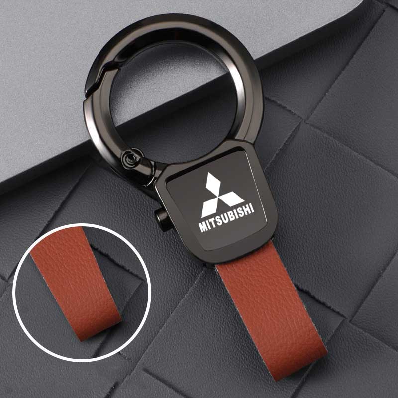 Autologo Sleutelhanger PU Leer Metaal Sleutelring Hanger Voor Mitsubishi Ralliart ASX Lancer Cordia Pajero Outlander Galant Mirage Colt