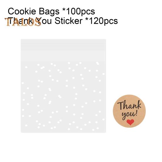 100 ks průhledných samotěsnících celofánových sáčků na sušenky se 120 ks samolepek s poděkováním znovu uzavíratelné sáčky na sladkosti na cukroví dezerty pečivo