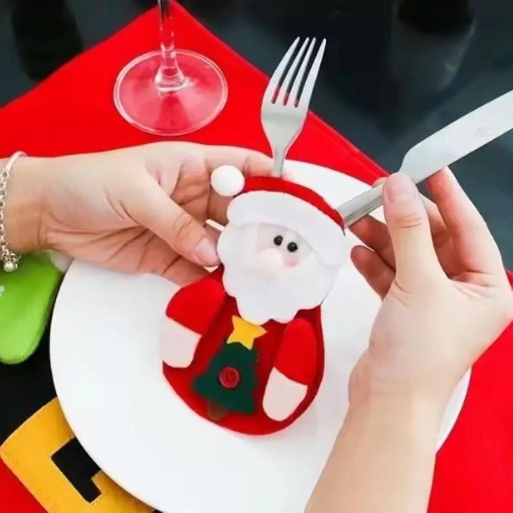 1pc-Christmas Knife and Fork Cover Christmas Sticker Hat Knife and Fork Bag Diy Crafts Party Decor Home Decor Accessories