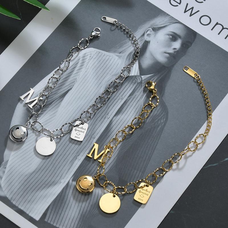 JMJM Four Pendants Round Card Square Card M Letter Smiley Face Bracelet  Pendant Jewelry Punk Choker Goth Gifts