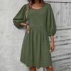 Women's Fashion Elegant Holiday Solided Color Round Neck 3/4 Sleeve Cotton Polyester Midi Dress