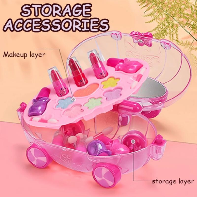 32Pcs Kids Makeup Toys Girls Real Makeup Kit Washable Non-Toxic Makeup Toy Set Retro Beauty Makeup